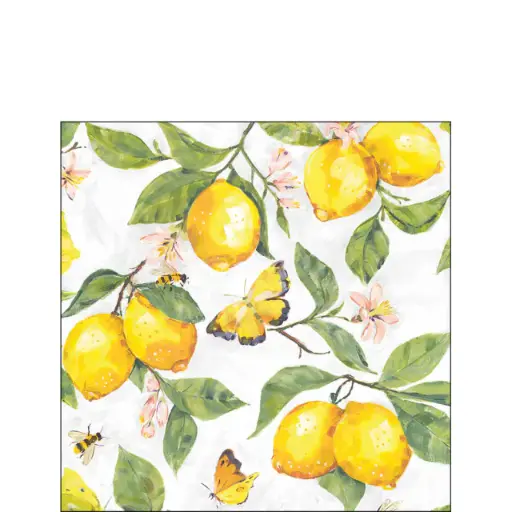 [579070] Ambiente | Servetten Fresh Lemons White 3-laags 100%FSC 25x25cm 20-pack