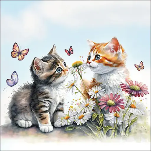 [579073] Ambiente | Servetten Kittens in Flowers Field 3-laags 33x33cm 20-pack