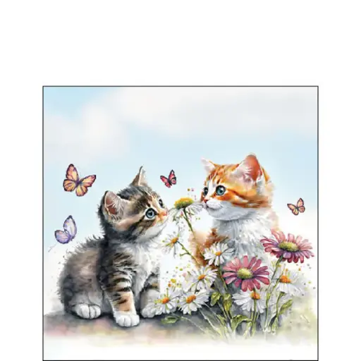 [579074] Ambiente | Servetten Kittens in Flower Field 3-laags 100%FSC 25x25cm 20-pack