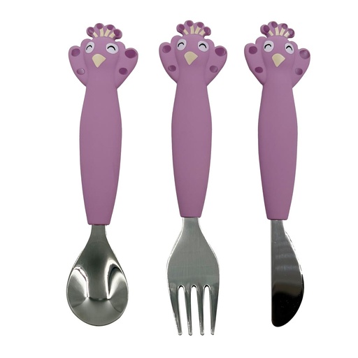 [580030] Trixie | Bestek Mrs Peacock Lepel/Vork/Mes Siliconen Paars 3-delig