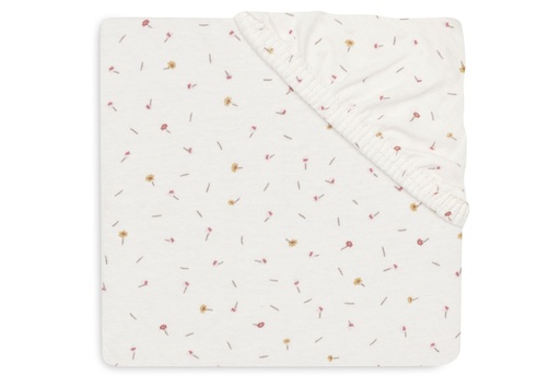 [580288] Jollein | Hoeslaken Pretty Picnic Flower Drops Jersey Wit 70/75x140/150cm