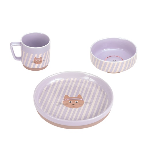 [580513] Laessig | Eetset Tiny Team Cat Dish Set Porcelain/Silicone 3-delig