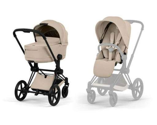 [580794] Cybex | Wandelwagen Priam Comfort Set Frame Matt Black Plooibare Draagmand - Zitbekleding Cozy Beige 