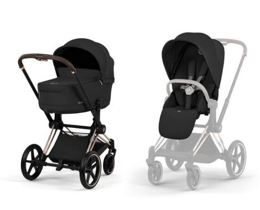 [580796] Cybex | Wandelwagen Priam Comfort Set Frame Rose Gold/Plooibare Draagmand Sepia Black/Zitbekleding Sepia Black 