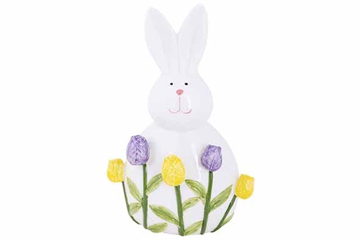 [581632] Cosy & Trendy | Beeld Konijn Tulpen Wit 16x12x24cm