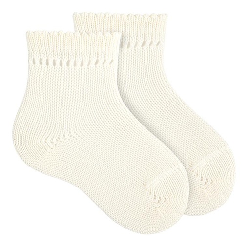 Condor | Kousen Perle Cotton Socks Openwork Cuff Cava