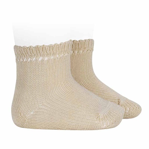 Condor | Kousen Perle Cotton Socks Openwork Cuff Lino