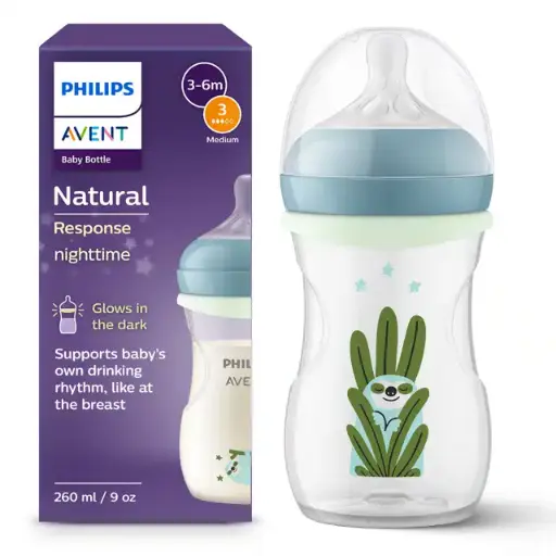 [582069] Avent | Breedhalsfles Natural Response PP 260ml Nighttime met Glow in the dark Ring