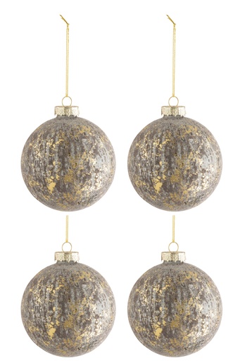 [582198] J-Line | Kerstbal Fluweel Glas Grijs/Goud Ø10cm 4-pack