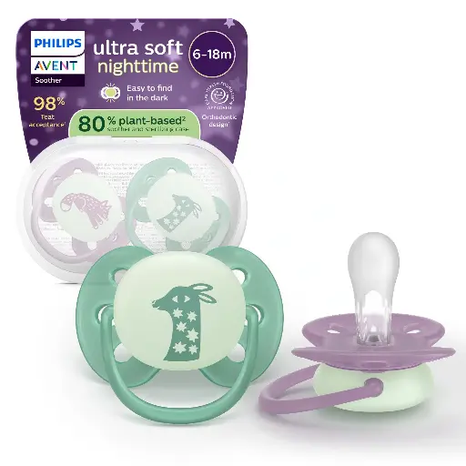 [585442] Avent | Fopspeen Ultra Soft Night Fushia/Groen +6m