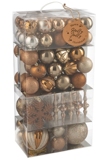 [586808] J-Line | Kerstbal Plastiek Bruin Doos 80 Stuks