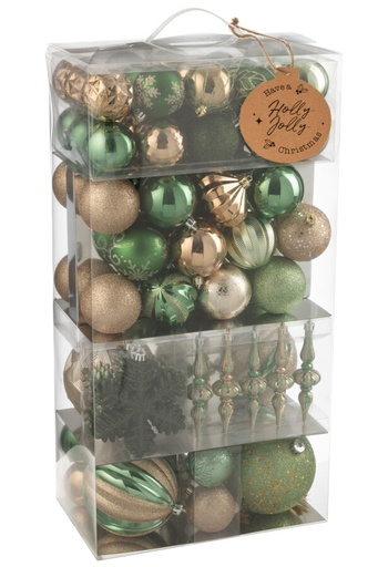[586822] J-Line | Kerstbal Plastiek Muntgroen/Ecru Doos 80 Stuks