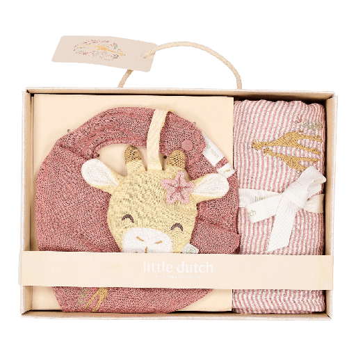 [587514] Little Dutch | Giftset Safari Friends Flamingo Fopspeen-/Spuug-/Tetradoek Roze 