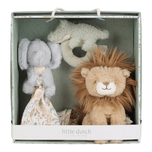 [589077] Little Dutch | Giftset Safari Friends Knuffel/Knuffeldoek/Rammelaar