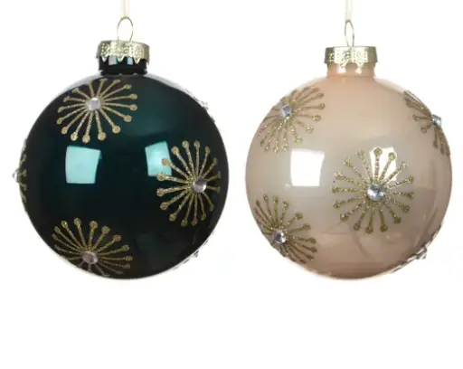 [589634] Decoris | Kerstbal Glas Fireworks Groen/Ecru Ø10cm Assortiment 