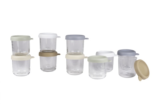 [590775] Beaba | Bewaarpotje Natural Mix Glas/Siliconen 250ml 10-pack