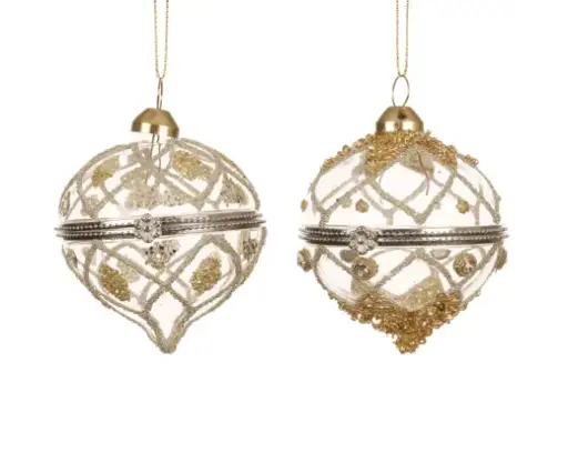 [591382] Decoris | Hangfiguur Glas Ornament Transparent Beads/Sequins/Diamonds Ø6cm Assortiment