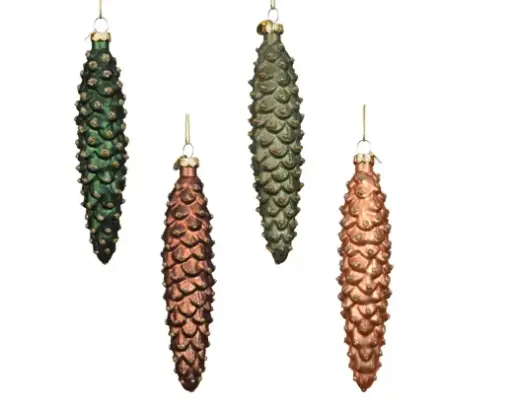 [592495] Decoris | Hangfiguur Glas Dennenappel Glitter Dots Groen/Brons Ø3,5x15,3cm Assortiment 