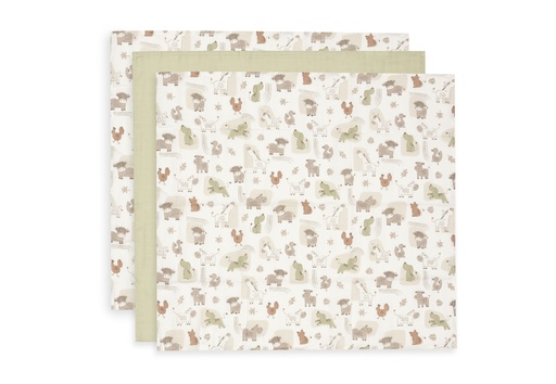 [592628] Jollein | Tetra Doek Barn Buddies Ecru 70x70cm 3-pack