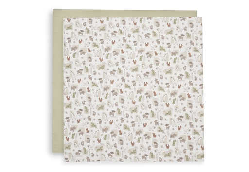 [592633] Jollein | Tetra Doek Barn Buddies Ecru/Groen 115x115cm 2-pack