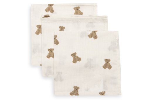 [592642] Jollein | Monddoekje Mini Teddy Bear Ecru/Bruin 31x31cm  3-pack