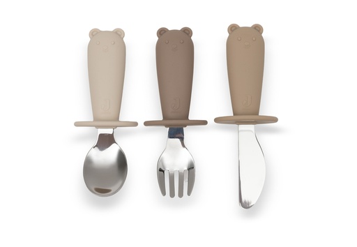 [592654] Jollein | Bestek Lepel/Vork/Mes Natural Shades Ecru/Bruin Siliconen 3-delig
