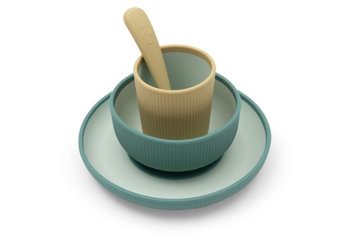 [592656] Jollein | Eetset Jade Shades Groen/Ecru Siliconen 4-delig