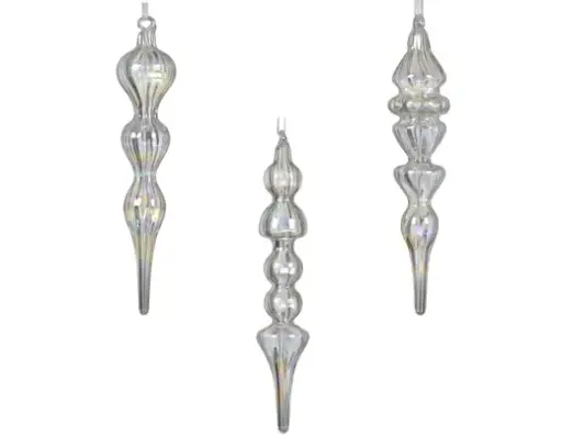 [593416] Decoris | Hangfiguur Glas Ornament Transparant Iris Finish Ø4x18cm Assortiment 