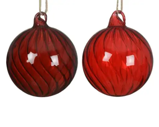 [593417] Decoris | Kerstbal Glas Clear Swirl Rood Ø8cm Assortiment 