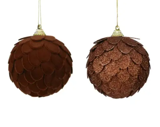 [593459] Decoris | Kerstbal Foam Leaves Bruin Ø8cm Assortiment 