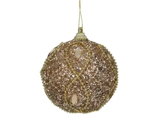 [593461] Decoris | Kerstbal Foam Glitter Beads Champagne Ø8cm