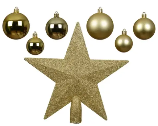 [593475] Decoris | Hangfiguur Decoratiepakket Licht Goud Piek/Kerstballen 91-delig