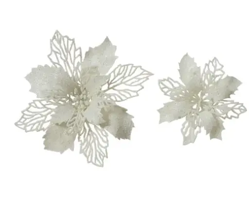 [593486] Decoris | Kerstfiguur op Clip Poinsettia Wit Groot/per2 Klein/per3 Assortiment 