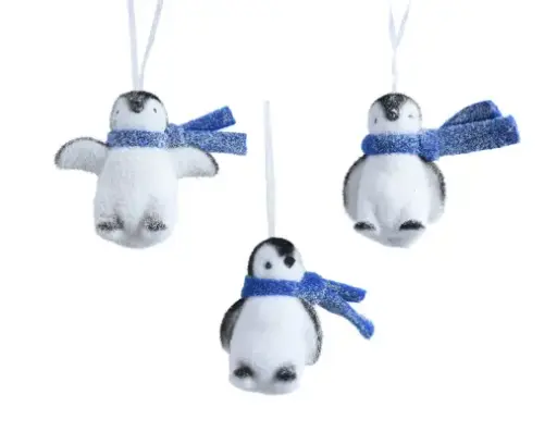 [593997] Decoris | Hangfiguur Pinguïn Polystyreen Flock Glitter Scarf 0x5,5x9,5cm Assortiment