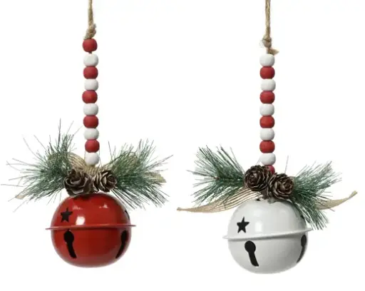 [594048] Decoris | Hangfiguur Kerstklokje Ijzer Jute Bow Rood/Wit Ø6,5x15cm Assortiment