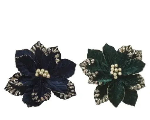 [594314] Decoris | Sierbloem op Clip Polyester Fluweel Blauw/Groen Ø35x15cm Assortiment 