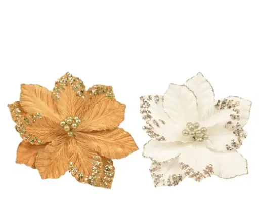 [594432] Decoris | Sierbloem op Clip Polyester Fluweel Ecru/Oker Ø35x15cm Assortiment
