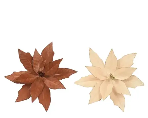 [594434] Decoris | Sierbloem op Clip Poinsetta Polyester Fluweel Beige/Expresso Ø35x10cm Assortiment
