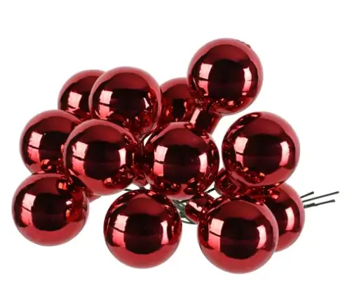 [594490] Decoris | Kerstbal Tros met 12 Glasballetjes Kerstrood Ø2,5 cm