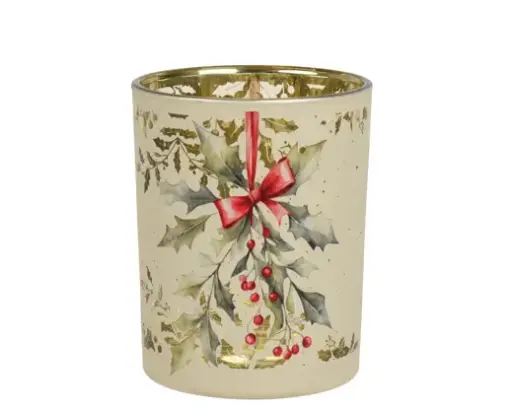 [594552] Decoris | Theelichthouder Glas Holly Berry Ø10x12,5cm
