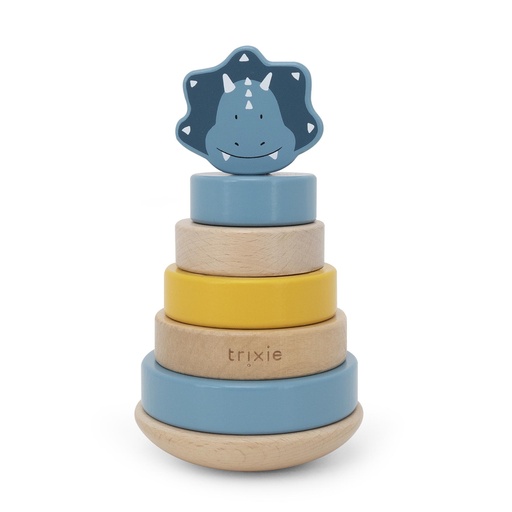 [596970] Trixie | Stapelpyramide Mr Triceratops Stapeltoren Hout Blauw 10x10x18,5cm