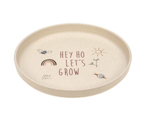 [403434] PLAT BORD, Garden Explorer, rond, uni/ tuinprint/pr tekst "HEY HO LET'S GROW", Plate, PP/Cellulose, 1 stuk(s), bord