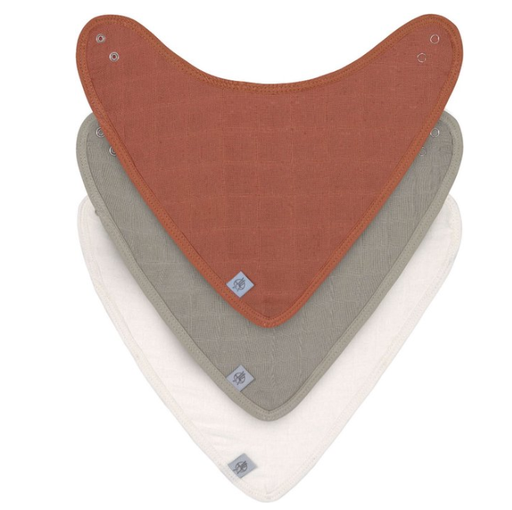 [408627] SPUUGDOEKJE, Muslin rust/olive/milky, Cowl-Neck, uni, drukknopensl., driehoek, 34x25cm, badstof/tetra, 3 stuk(s)