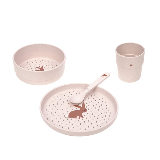 [425116] EETSET, Dish Set, Little Forest Rabbit, PP/Cellulose, 4 delig: plat bord, kom, lepel, drinkbeker, 2021