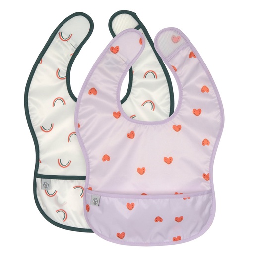 [474190] Laessig | Slabbetje Happy Rascals Heart Lavender Lightweight Velcrosluiting Bib 2-pack