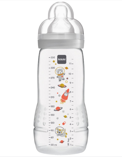 [428581] BREEDHALSFLES, PP, 330 ml, Baby Bottle, uni, grijs/transp., silic. speen, 4m+, 1 stuk(s), Easy Active, fles, 2023/2024