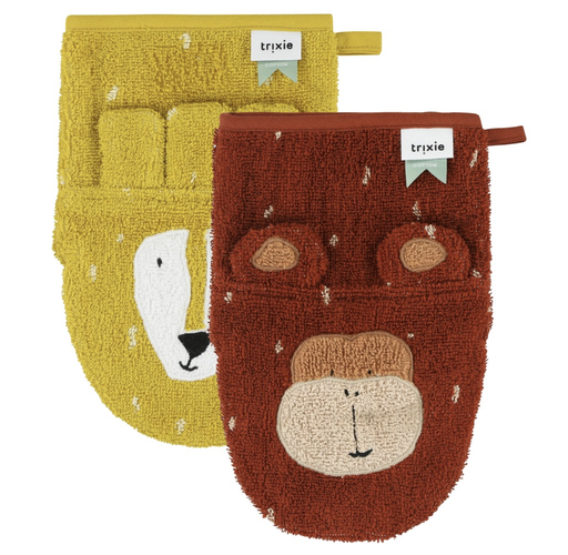 [418282] Trixie | Washandje Mr. Lion/Mr. Monkey Leeuw/Aap Badstof 2-pack