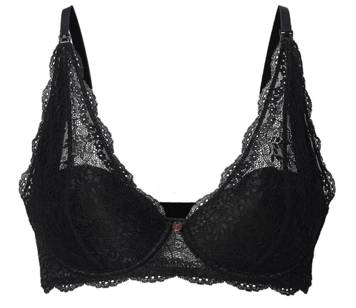 BORSTVOEDINGSBEHA, Lace, 75B, black, zwart, uni, appl goudroze bedeltje, met beugel, voorgevormd, nursing clip