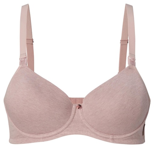 BORSTVOEDINGSBEHA, Cotton Comfort, 70B, bark melange, bruin, uni, appl goudroze bedeltje, katoen, met beugel,voorgevormd