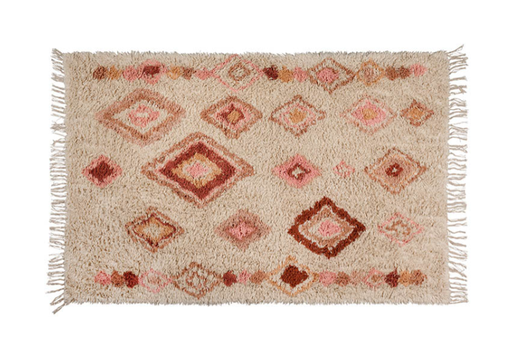 [469682] KAMERTAPIJT, Inez, pink, roze/ecru, all over print ruiten, rechthoek model, getuft katoen, 120x180cm